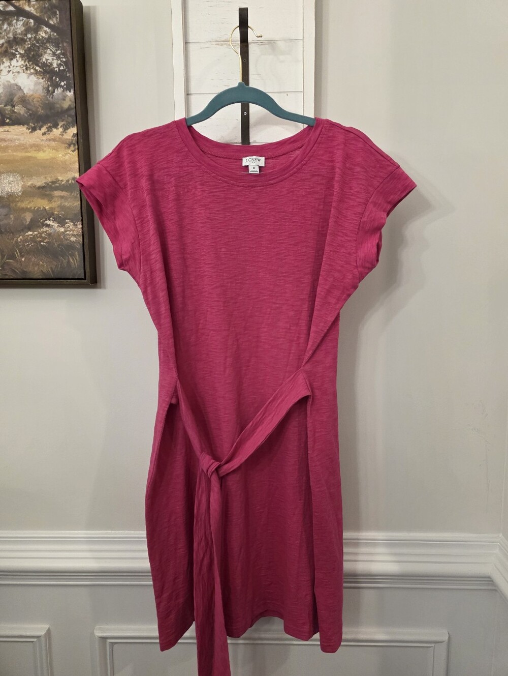 J Crew Pink Tie Waist T Shirt Dress 100% Cotton Size Medium